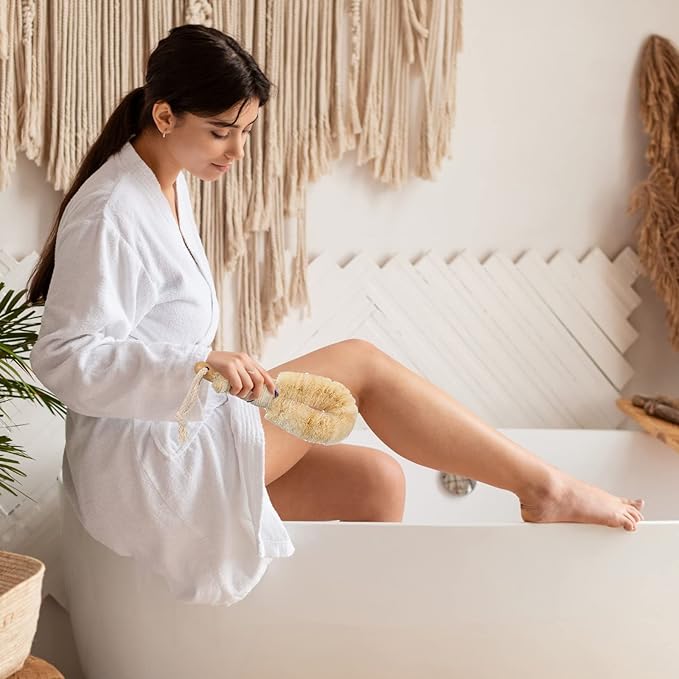 2 Pcs Dry Brushing Exfoliating Brush Body Scrubber Natural Bristle Bath Shower Dry Skin and Sisal Brush with Naturals Fibers for Skin Care, Exfoliates