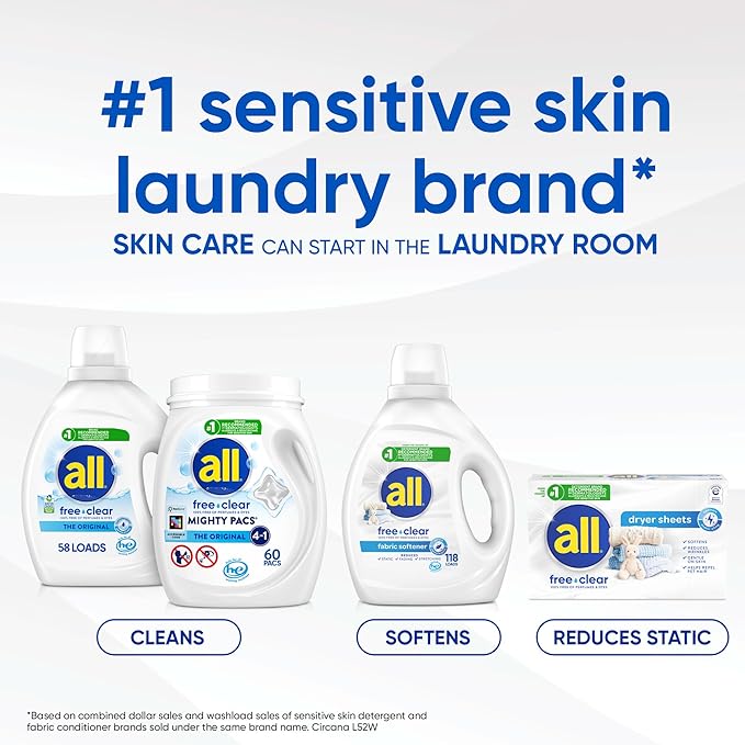 all Unit Dose Laundry Detergent, Mighty Pacs, Free Clear, 80 Count