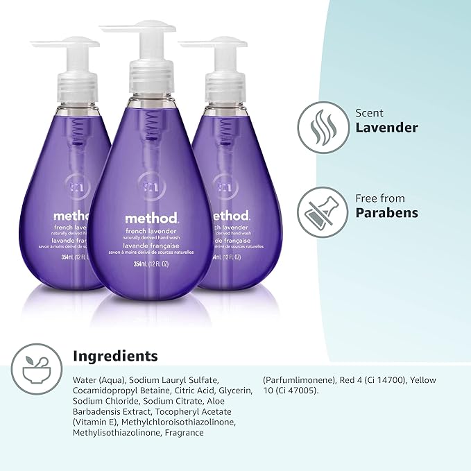 Method Gel Hand Wash, French Lavender, 12 fl oz (Pack of 3)
