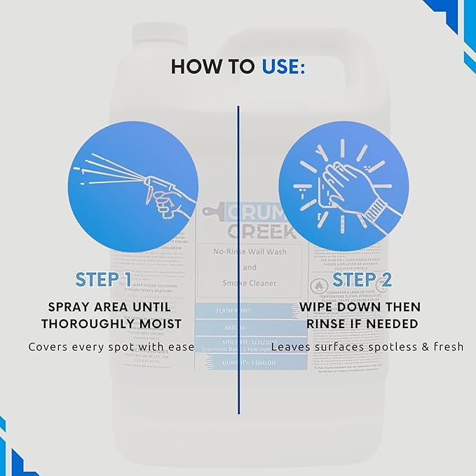 Smoke Cleaner Wall Wash, Multipurpose Degreaser for Walls and Smoke Damage, Non-Rinse, Grease and Odor Remover, Hard Surface Cleaner. 1 Gallon