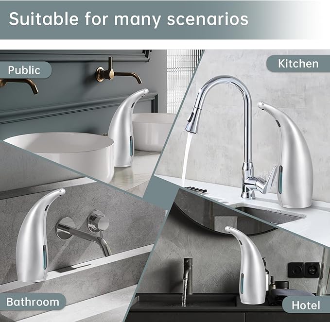 Automatic Soap Dispenser Touchless,300ML Hand & Dish Countertop Electric Liquid Rechargeable Dispenser with Sensor,Modern 4 Gear Adjustable Waterproof Kitchen Auto Soap Pump(Gray)