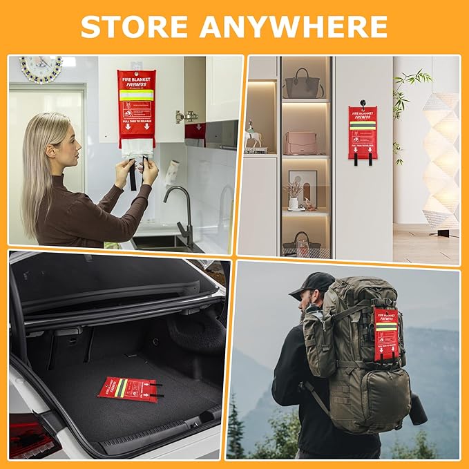 Emergency Fire Blanket, 2 Pack Fiberglass Flame Retardant Fire Blankets Emergency for Home, Kitchen, Car, Office, Grill, 39.4X 39.4inch Fire Extinguisher Blanket