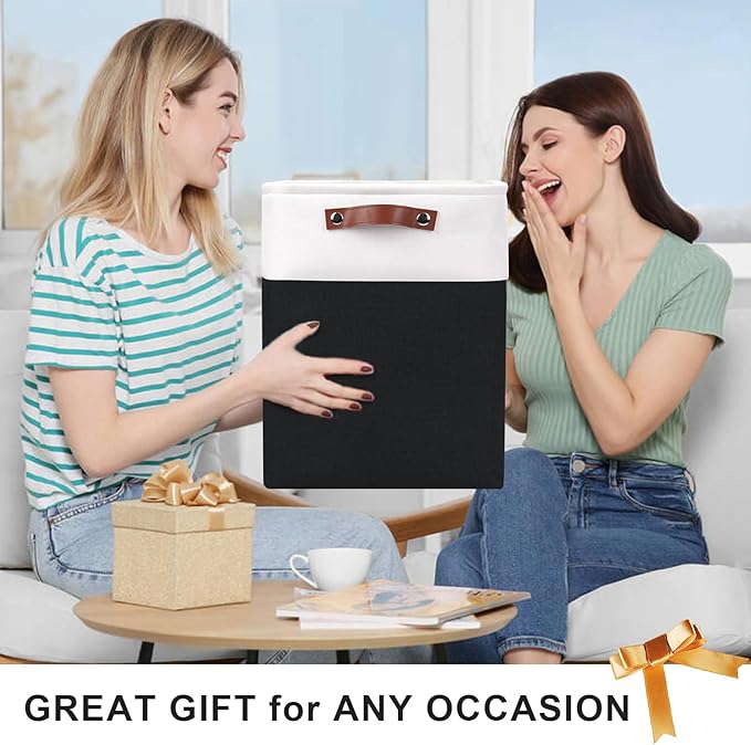 Large Fabric Storage Baskets | 50L Storage Bins, Decorative Linen Closet Baskets with Handles for Organizing, Shelf, Toys, Clothes, Home, Office, Nursery, 17x12x15Inches (Black&White)