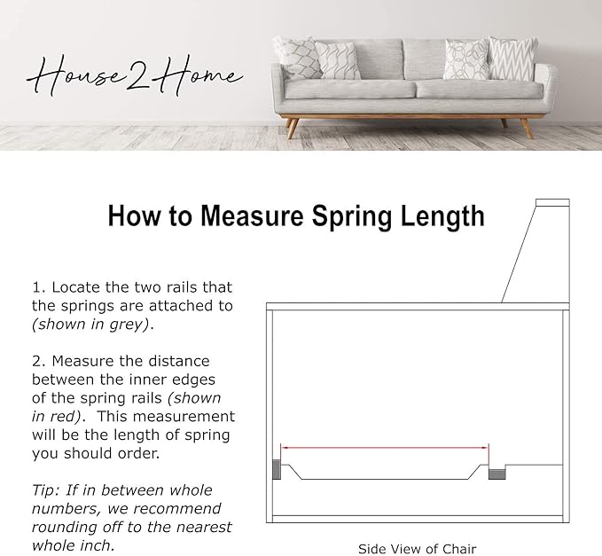 House2Home 18" Couch Spring Repair Kit to Fix Sofa- Includes 4pk of Springs, Upholstery Spring Clips, Seat Spring Stay Wire, Screws, and Installation Instructions