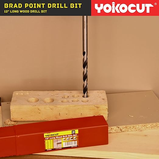 Brad Point Drill Bits Set, 15pcs 12 Inch Long Wood Drill Bits, 1/8" to 1/2" Brad Point Drill Bits for Woodworking, Extra Long Drill Bit for Hardwood, Plywood, PVC, Drywall, Engineered Composites