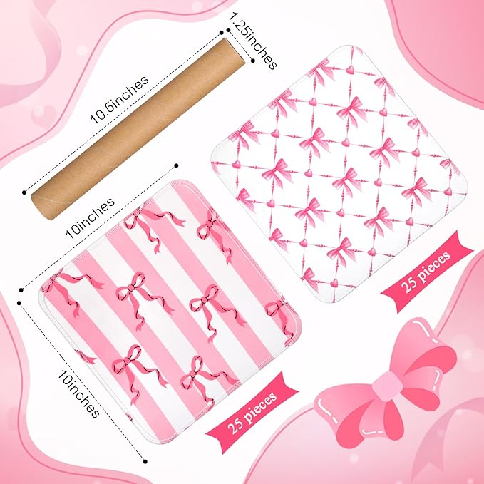 Redbaker 50 Pcs Reusable Paper Towels Paperless Reusable Cotton Cloths Toilet Absorbent Washable Paper Towels with Roll Kitchen Dishcloth for Kitchen Paperless Dishcloths(Pink Bow)
