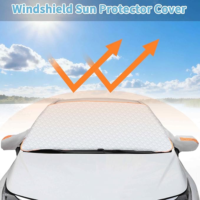 Car Windshield Snow Ice Cover with Side Mirror and HookMagnetic Windshield Cover for Ice and SnowCar Windshield Sun Shade Foldable Fit for Large SUV/Pickup/Truck/MPV (89"x43")