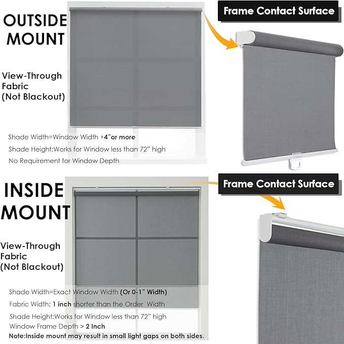 Cordless Roller Shades for Windows,Light Filtering Pull Down Blinds,Solar Screen Door Blinds,Flame Retardant UV Protection Fabric for Home Office (31" W x 72" H,Solar Grey)