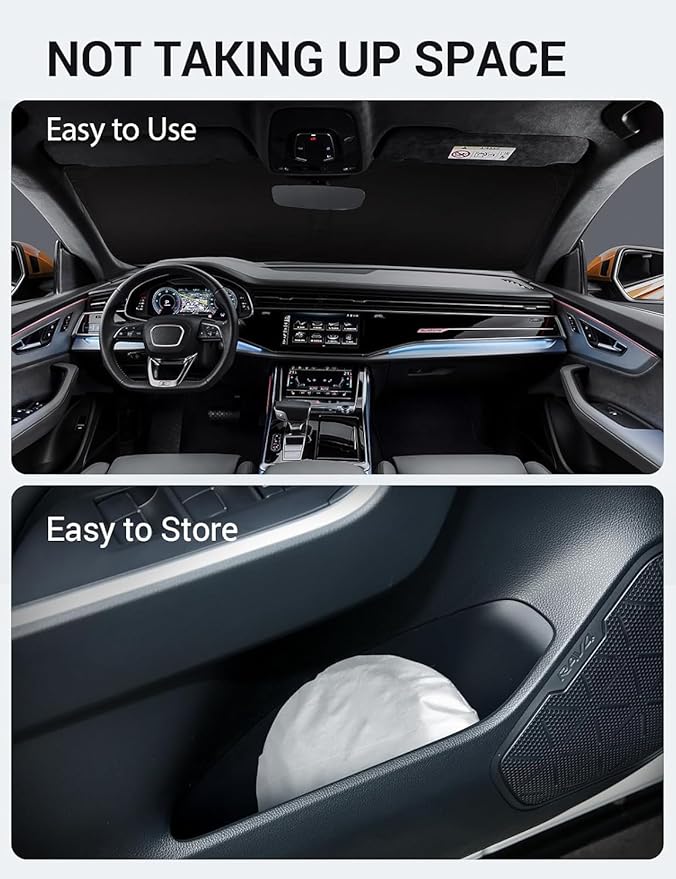 Proadsy 2025 Upgrade Windshield Sun Shade Custom Fit 2019-2024 2025 Audi Q8 Foldable Front Sunshade Protector Sun Visor Blocks UV Rays Keep Car Cooler