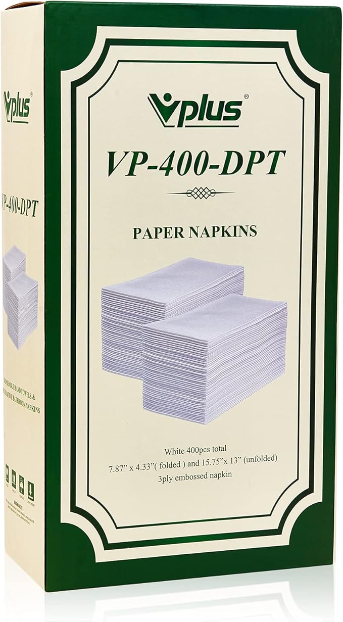 Vplus 400 Pack Premium Quality Guest Towels Disposable Dinner Napkins Soft, Absorbent, Party Napkins for Dinners or Catering Events,and Everyday Use (White, 400)