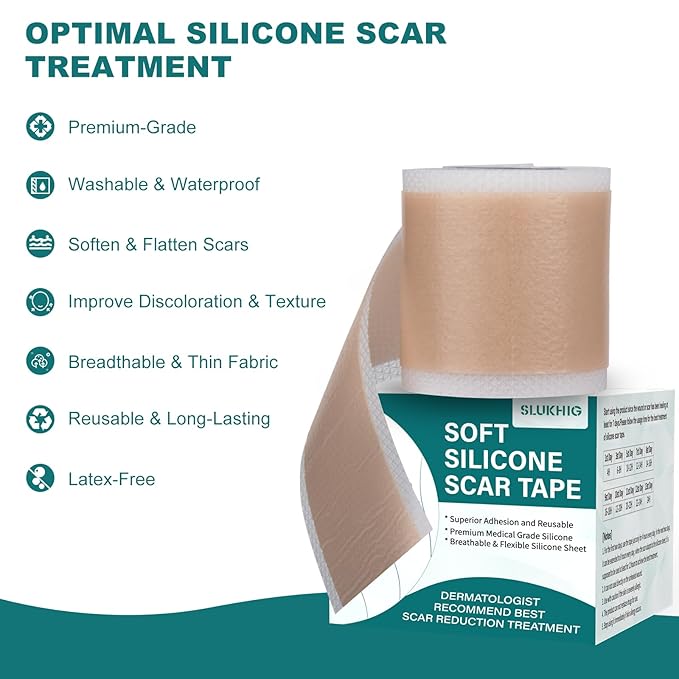 Silicone Scar Sheets (1.6"x 158" Roll-4M), Silicone Scar Tape for Scar Removal Treatment, Reusable Silicone Scar Strips for C-Section, Keloid, Burn, Acne, Surgical Scars
