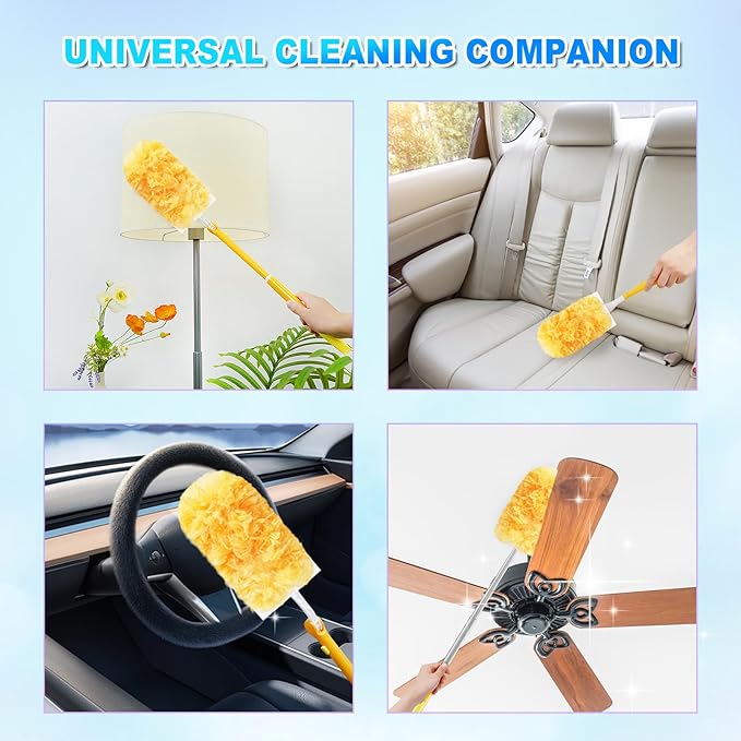 3 Pack Replacement Duster Handles Compatible with Swiffer Duster Refills, Durable Detachable Handles for Easy Cleaning (Yellow & White)