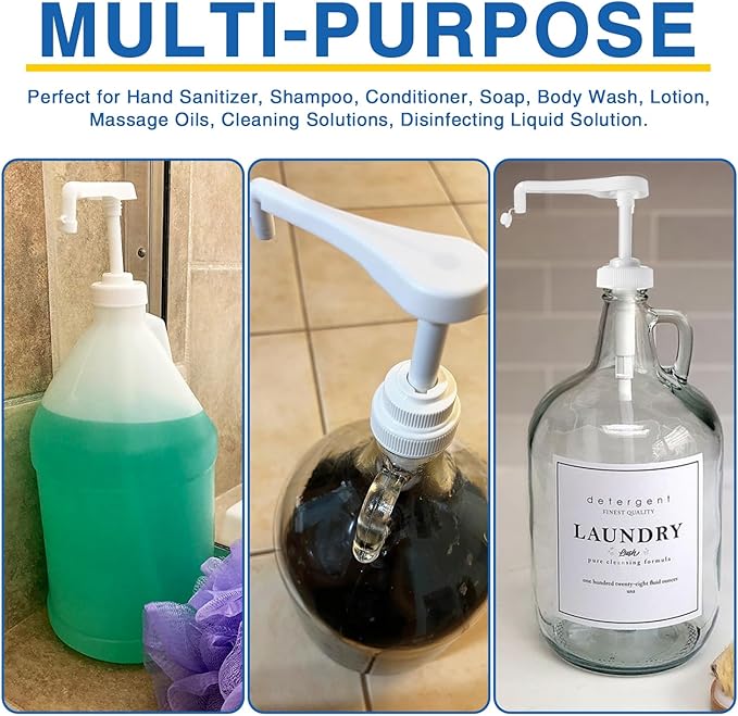 6Pcs Gallon Jug Pump Dispenser, 38-400 Leak Proof Pump for Gallon Jug - Lotion Shampoo Pump Cap Included, Fits 1 Gallon Bottle 64oz 128oz Shampoo Laundry Detergent Containers