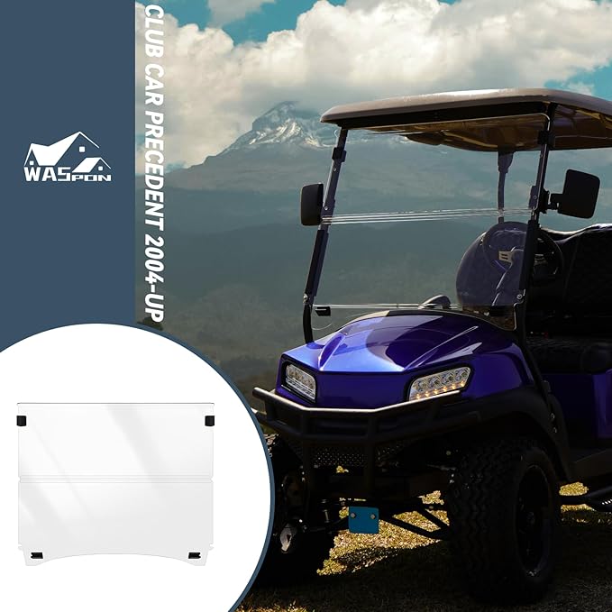 Golf Cart Windshield for EZGO/Club Car DS/Precedent/Yamaha Gas & Electric Models, 5MM Thicken Foldable, Clear Highly Transparent and Impact Resistant Acrylic
