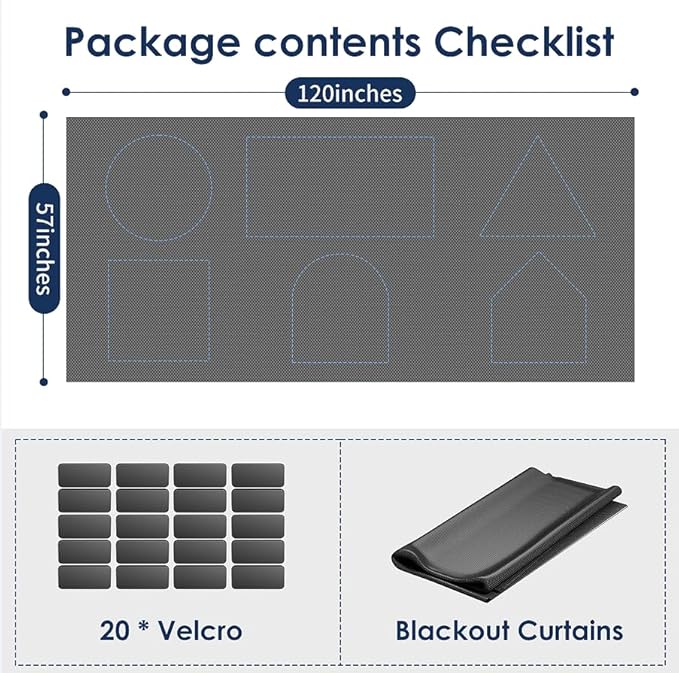 Blackout Curtains for Bedroom, 120" x 57" Temporary Blackout Shades for Windows, Portable Black Out Blinds Screen with 20 Loop & Hook, 100% Black Out Window Cover Film for Baby Nursery Travel RV- Grey