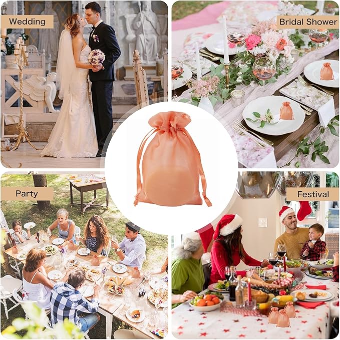 QIANF 20 Pcs Orange Small Organza Bags 4X6 inch for Wedding Favors with Drawstring, Mini Mesh Gift Bags Jewelry Pouch for Candy Bridal Shower Party Favor Baby Shower Christmas