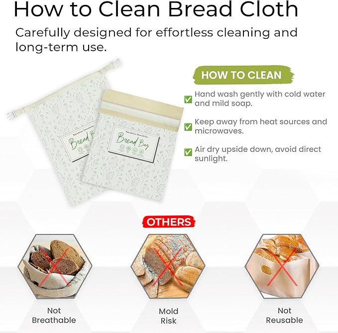 Reusable Beeswax Bread Bags for Homemade Sourdough – Organic Cotton Bread Storage, Keeps Loaves Fresh, Freezer Safe, Plastic-Free, Beeswax Wrap for Food Storage, 2 Pack XL Size