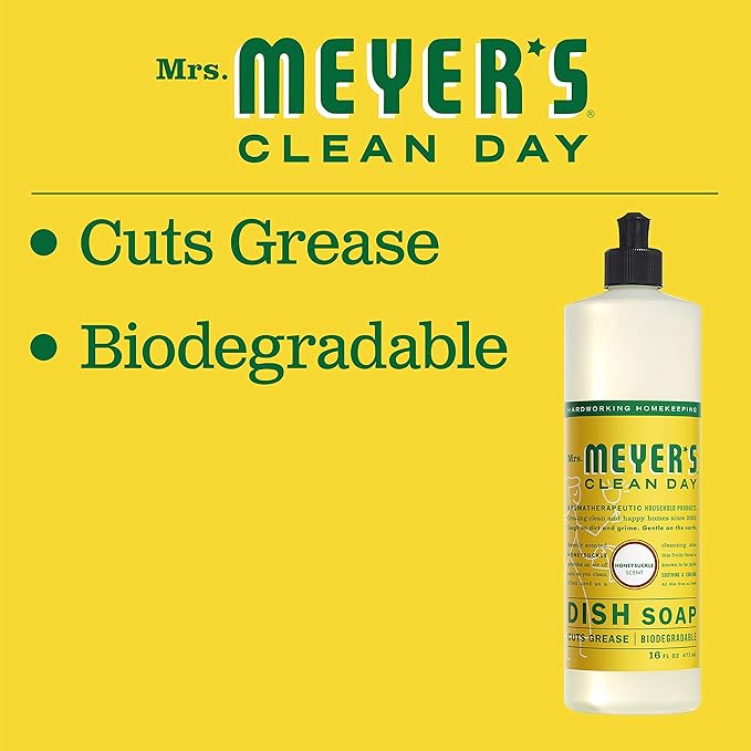 MRS. MEYER'S CLEAN DAY Liquid Dish Soap, Biodegradable Formula, Honeysuckle, 16 fl. oz - Pack of 3