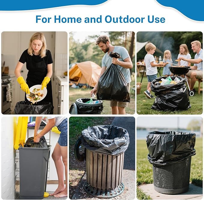 Trash Bags 30-33 Gallon, Black - Medium Duty 250 Count Bulk Pack | 32" x 38" | Durable & Tear-Resistant Garbage Bags for Home, Commercial, Construction & Outdoor Use | Made in USA