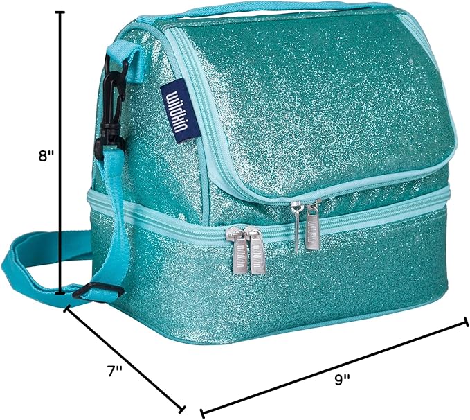 Wildkin Two Compartment Insulated Lunch Bag for Kids – School & Travel Ready - Blue Glitter