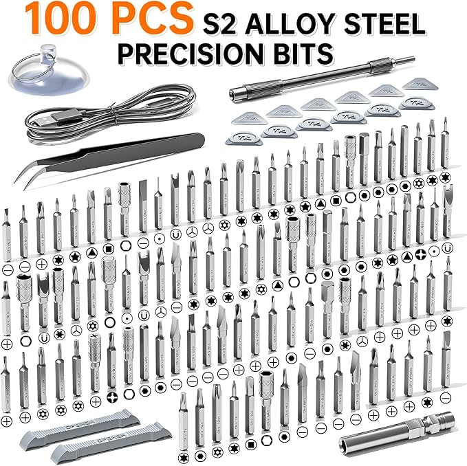 Mini Electric Screwdriver Set 120-IN-1: UnaMela Small Electric Screwdriver Cordless - 120 Precision Bits, LED Light, Magnetic Power Screwdriver Repair Tool Kit for PC RC Electronics