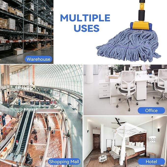Commercial Heavy Duty Mop Heads Replacement for Rubbermaid: 6 Packs Industrial Wet Mop Head for Floor Cleaning - Cotton Commercial Products Wet Refills