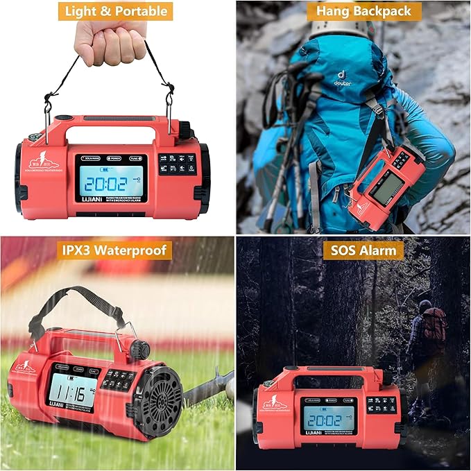 Emergency FM/AM/SW Weather Radio, Big Flashlight/Speaker,Type-C,Sleep Timer Alarm Clock, Solar/Hand Crank Charge, 5000mAh Replaceable Battery,with Cell Phone Charger Hurricane Storm Survival kit