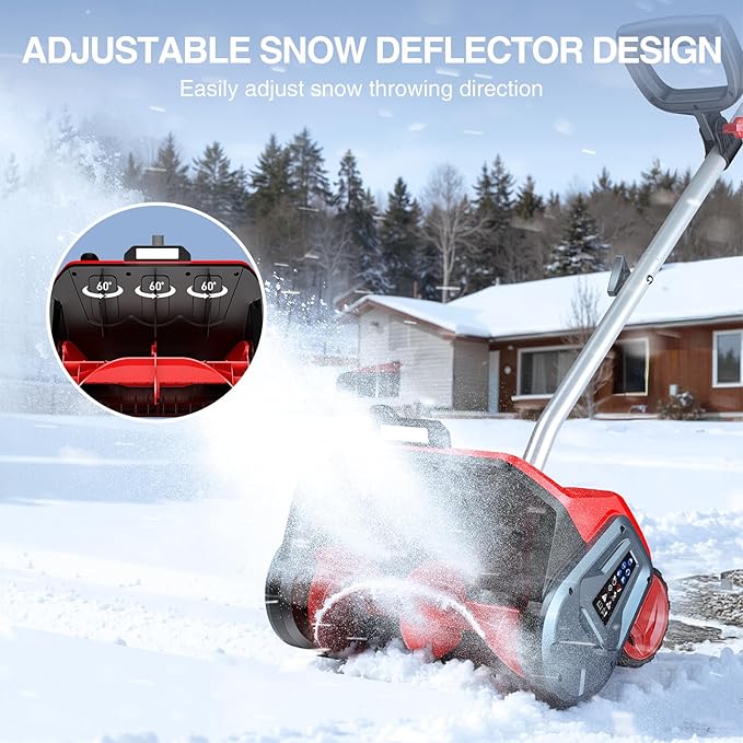 Electric Snow Shovel with Wheels, 40V 16.5 Inch Brushless Cordless Snow Blower with 2 x 5.0 Ah Batteries and Charger, Powerful Snow Thrower with Directional Plate and LED for Driveway, Step, Patio