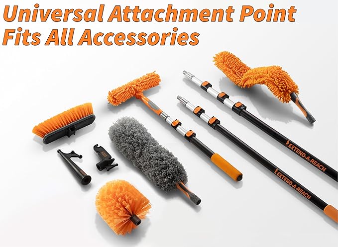 36 Foot High Reach Telescoping Duster Kit and Vinyl Siding Brushes with 5-30 ft Extension Pole // High Ceiling Cleaning and Window Washing kit // Exterior & Interior House and Gutter Cleaning Brush