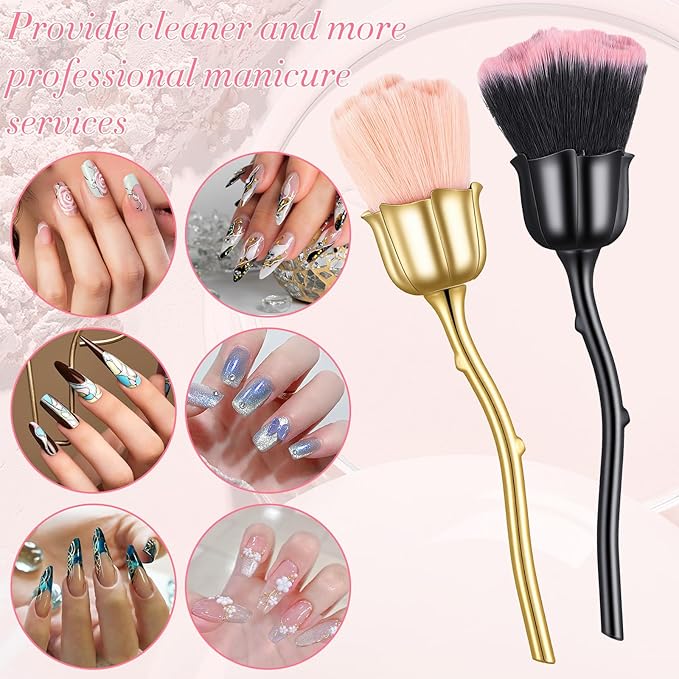 2 PCS Nail Dust Brush, Rose Shape Nail & Makeup Brush Nail Art Dust Powder Remover Cleaner Brushes for Nails Trimming Cleaning Makeup Brushes Tools