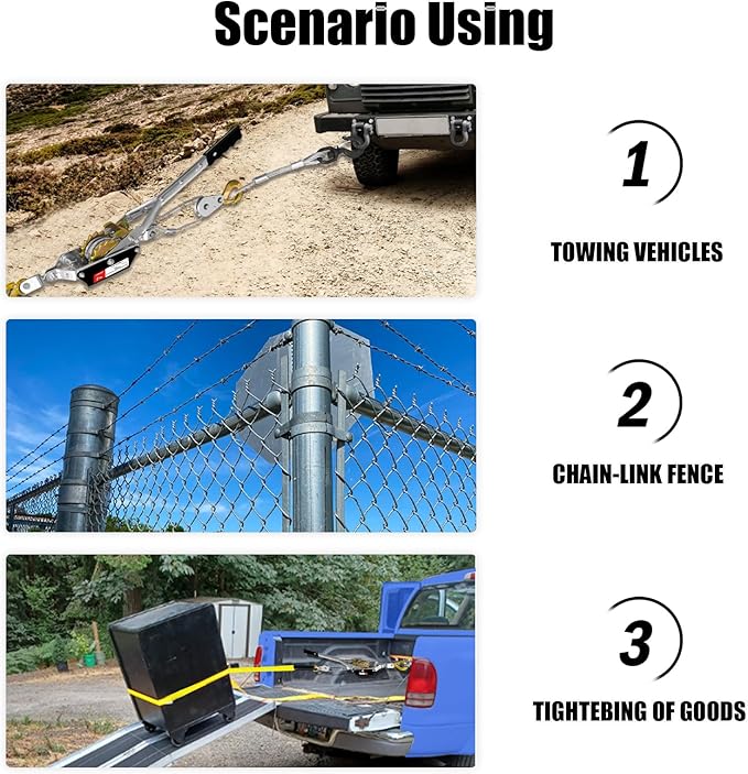 Come Along Winch 2 Ton 7ft Steel Cable Manual Winch with 2 Hooks & Dual Gears - Come Along Cable Puller for Automotive Hoist & Vehicle Rescue