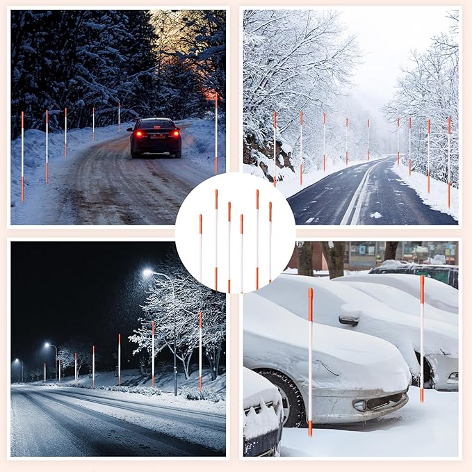 250 Pcs 48 Inch Driveway Marker Driveway Reflectors 1/4 Inch Dia Plow Stakes Reflective Driveway Markers Poles Fiberglass Snow Stakes with Reflective Tape for Easy Visibility