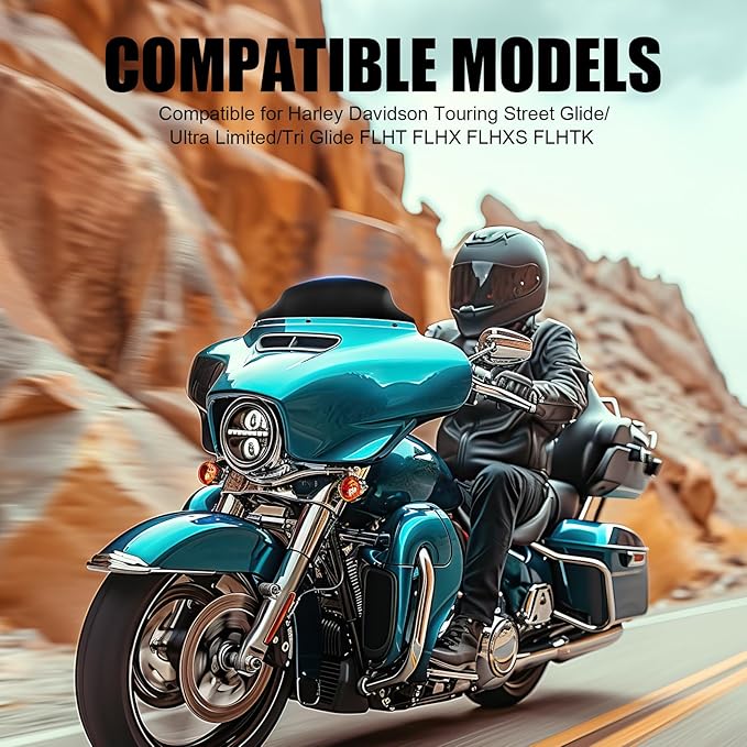 JMTBNO Black 4.5" Wave Windshield Windscreen Compatible for 2014-2024 Harley Davidson Touring Street Glide/Electra Glide/Ultra Limited/Tri Glide FLHT FLHX FLHXS FLHTK
