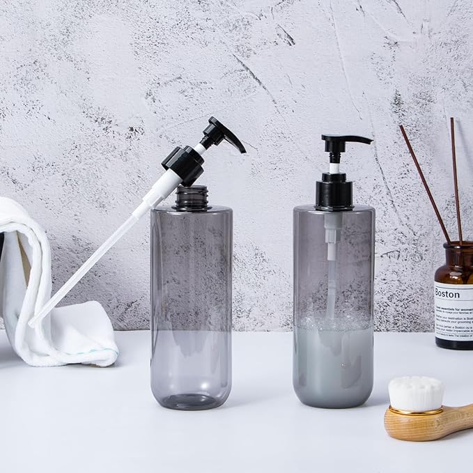 Yebeauty Soap Dispenser, 2 Pack 17oz/500ml Refillable Pump Bottle Dispenser Plastic Empty Shampoo and Conditioner Bottles Clear Black Lotion Container with Travel Lock for Bathroom Decor Upgrade