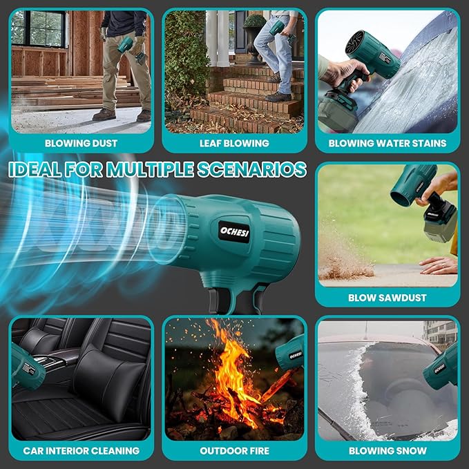 Electric Cordless Leaf Blower Dust Blower for Makita 18V Battery, High-Speed Brushless Motor Handheld Jet Fan Air Blower for Patio Cleaning, Lawn Care, Blowing Leaves and Dust (No Battery/Charger)