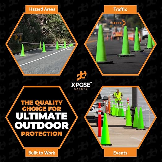 Xpose Safety 36” Lime Green Traffic Cone - 252 Pack - Premium PVC Safety Cone for Parking, Caution, Construction, Road Crews, Emergency Vehicle - MUTCD Compliant - DOT Approved