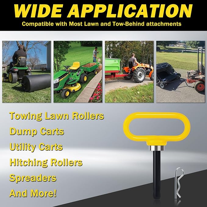 Magnetic Hitch Pin, Heavy Duty Ultra Strong Neodymium Magnet Lawn Mower Trailer Gate Pins Accessories 1/2 Inch for Mowers, Lawn Tractors, Towing - Simple One Handed Hook On & Off(Yellow)