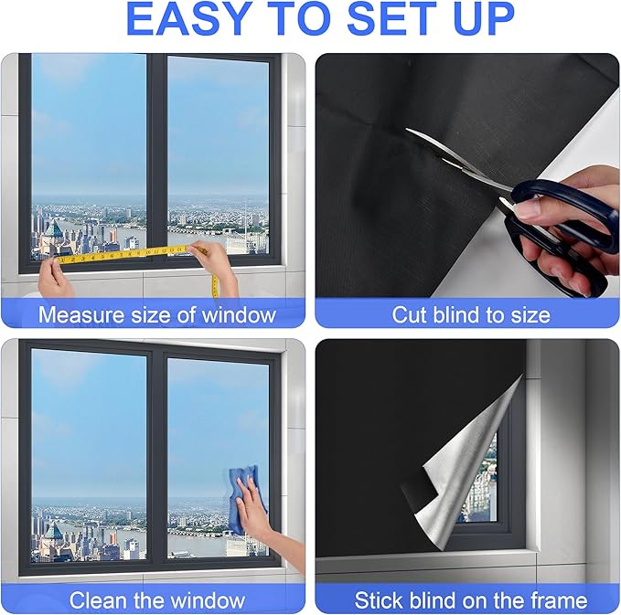 Blackout Window Cover, Upgraded Hook and Loop - Portable Shades No Residue and Longer Lasting, 100% Blackout Blinds for Window 47″ x 57″, Black Out Curtains for Bedroom and Baby Room 1.2m