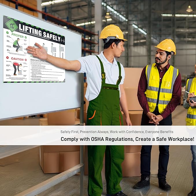 Lifting Safety Poster 18'' x 24'', OSHA OSHA Compliant Workplace Safety Guide for Proper Lifting, Prevent Back Strain & Injuries, Waterproof, Tear-Resistant Safe Manual Handling Sign Poster