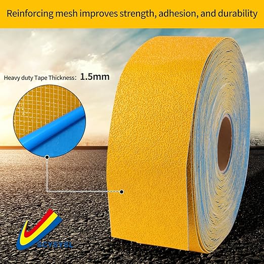 Reflective Temporary Pavement Tape, Slip-Resistant & Durable. Heavy-Duty Rubber Base for Outdoors. Ideal for Driveways, Walkways & Parking Areas (Yellow, 2 Inch X 148 Feet)