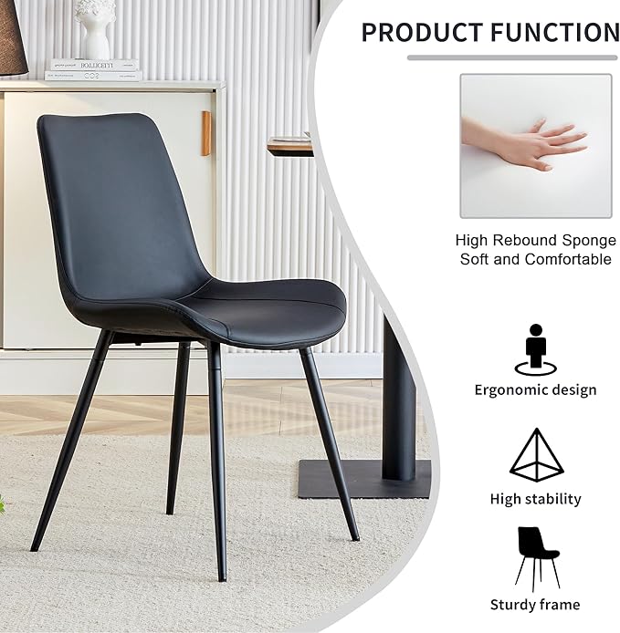 Marble Modern Dining Table Set for 4, 50" Sintered Stone Kitchen Table and 4 Upholstered PU Leather Chair Dining Room Table Set for 4(1Marble Table and Black Chairs Set of 4)