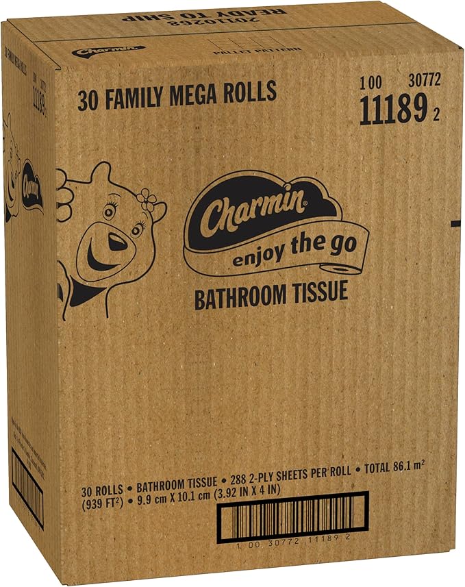 Charmin Ultra Soft Cushiony Touch Toilet Paper, 30 Family Mega Rolls = 153 Regular Rolls (Packaging May Vary)