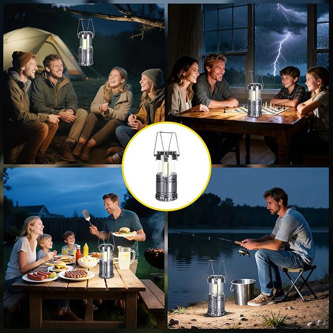 KUNHE LED 4 Pack Camping Lantern Battery-Operated (Includes 12 AA Alkaline Batteries) 350 lumens IPX4 Waterproof Lanterns for Power Outages Emergency Hurricane Storm Outdoor Camping
