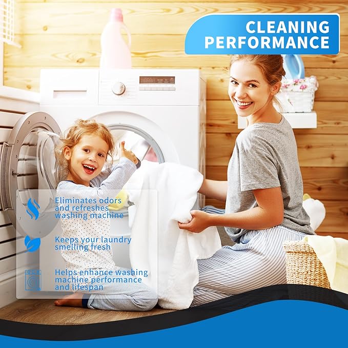 Washing Machine Cleaner Descaler 26 Pack-Deep Cleaning Tablets for HE Front Loader & Top Load Washer, Septic Safe,Deodorization and descaling-1 Plus Year Supply