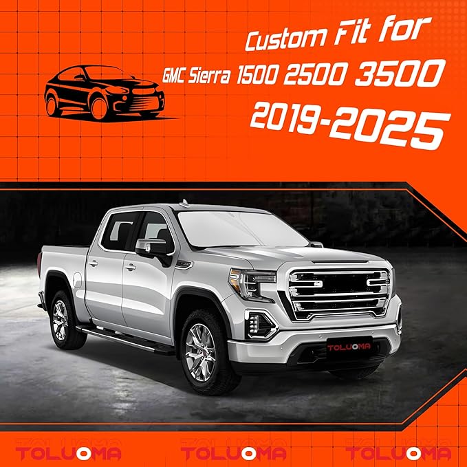 Custom Fit Windshield Sun Shade for GMC Sierra 1500 2500 3500 2019-2025 - Full Coverage, 210T Reflective Fabric, Blocks 99% UV Rays, Keeps Car Cool, Easy to Install and Store