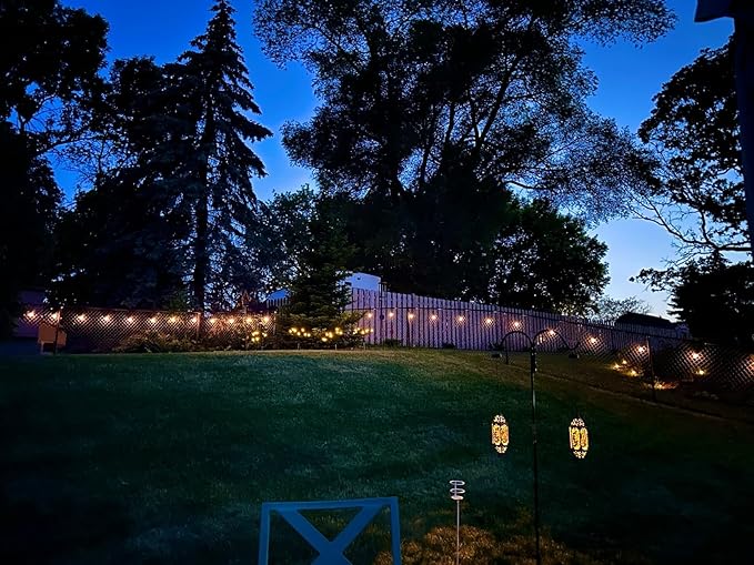 Brightech Ambience Pro Solar Powered Outdoor String Lights, 48 ft Commercial Grade Waterproof Patio Lights, 15 Edison Bulbs, Shatterproof LED String Lights for Outside, Porch - 1W Soft White