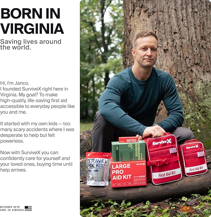 Large Pro First Aid Kit for Car, Travel & Home - Emergency Kit for Hiking, Camping, Backpacking and Outdoors - Includes Zip Stitch Wound Closure Strips