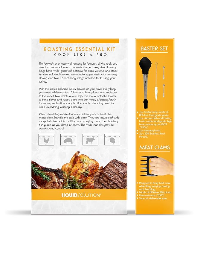Liquid Solution Two Oversized Heavy Duty Brining Bags, along with Two Strong and Durable Meat Claws and a Turkey baster kit – Perfect for Large Turkey and Meat Roast – Delicious and Efficient