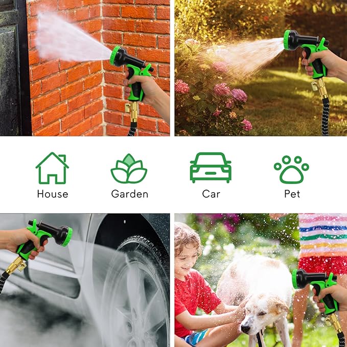 75 ft Expandable Garden Hose, 2025 New Ultra Lightweight Kink Free Flexible Water Hose 75ft, 10 Pattern Spray Nozzle, Leak-Proof Solid Brass Fittings, High-Density Outer Fabric & Durable Inner Core