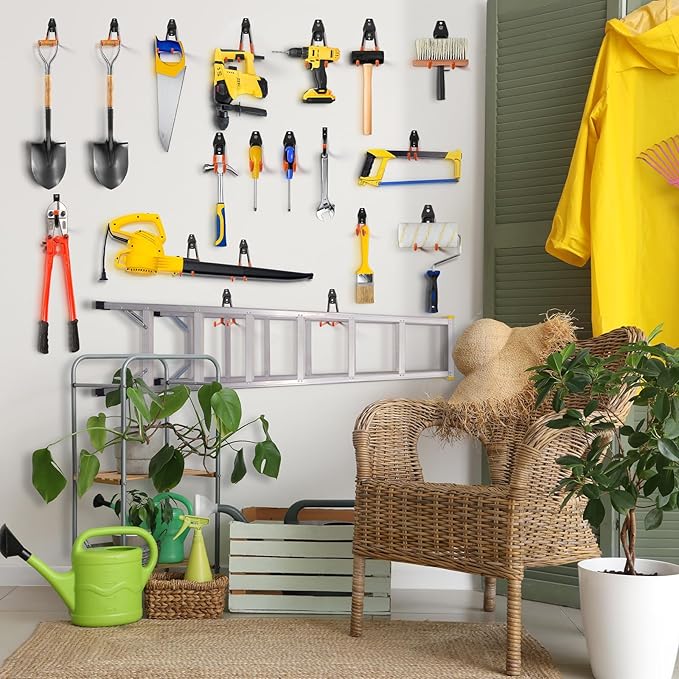 Garage Hooks, 20-Pack Steel Garage Accessories for Organization and Storage, Heavy Wall Mount Duty Hooks with Anti-Slip Coating for Hanging Ladder, Bike, Power Tools and More Tools, Orange
